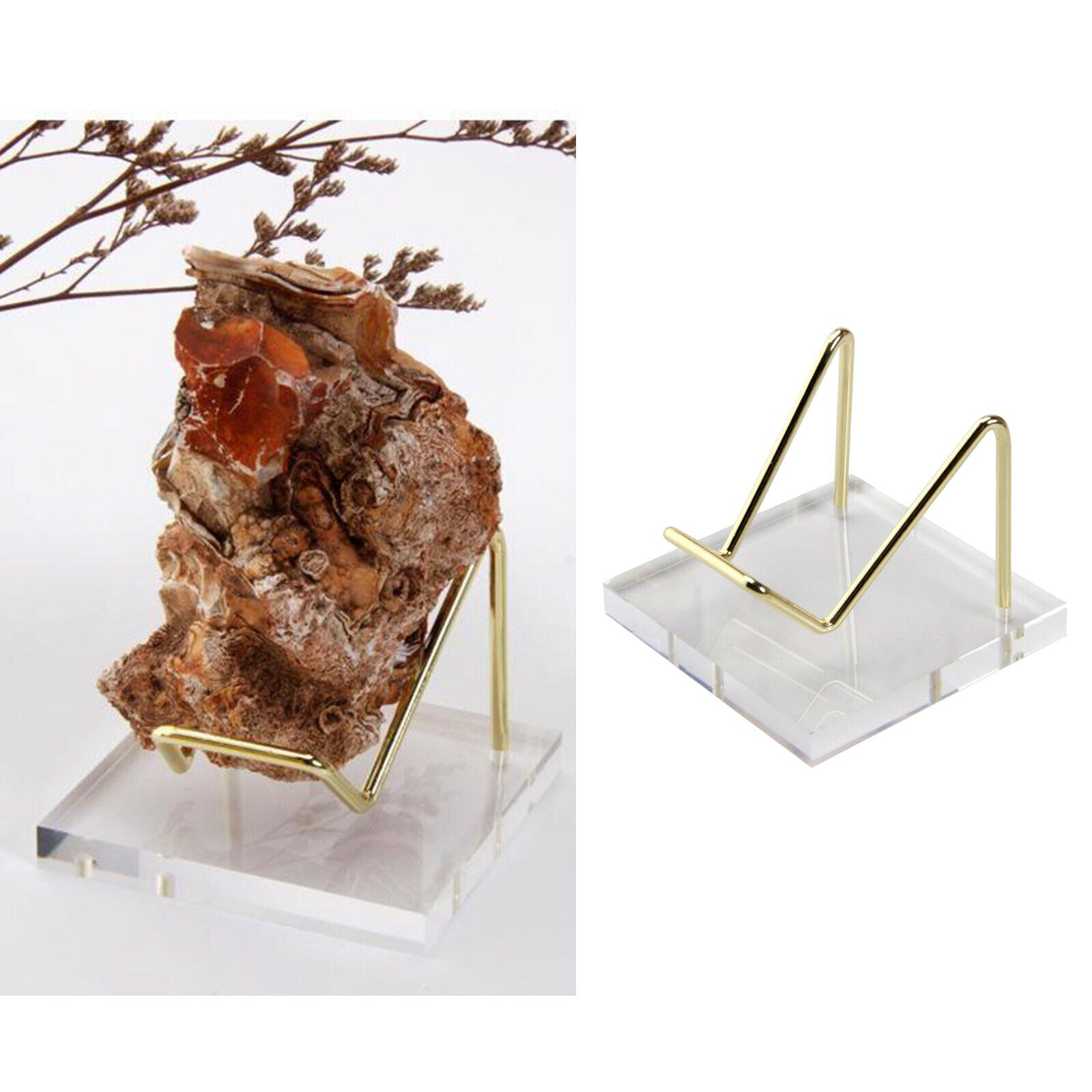 Transparent Acrylic Display Stand Easel for Mineral Fossil Rocks Quartz Medals