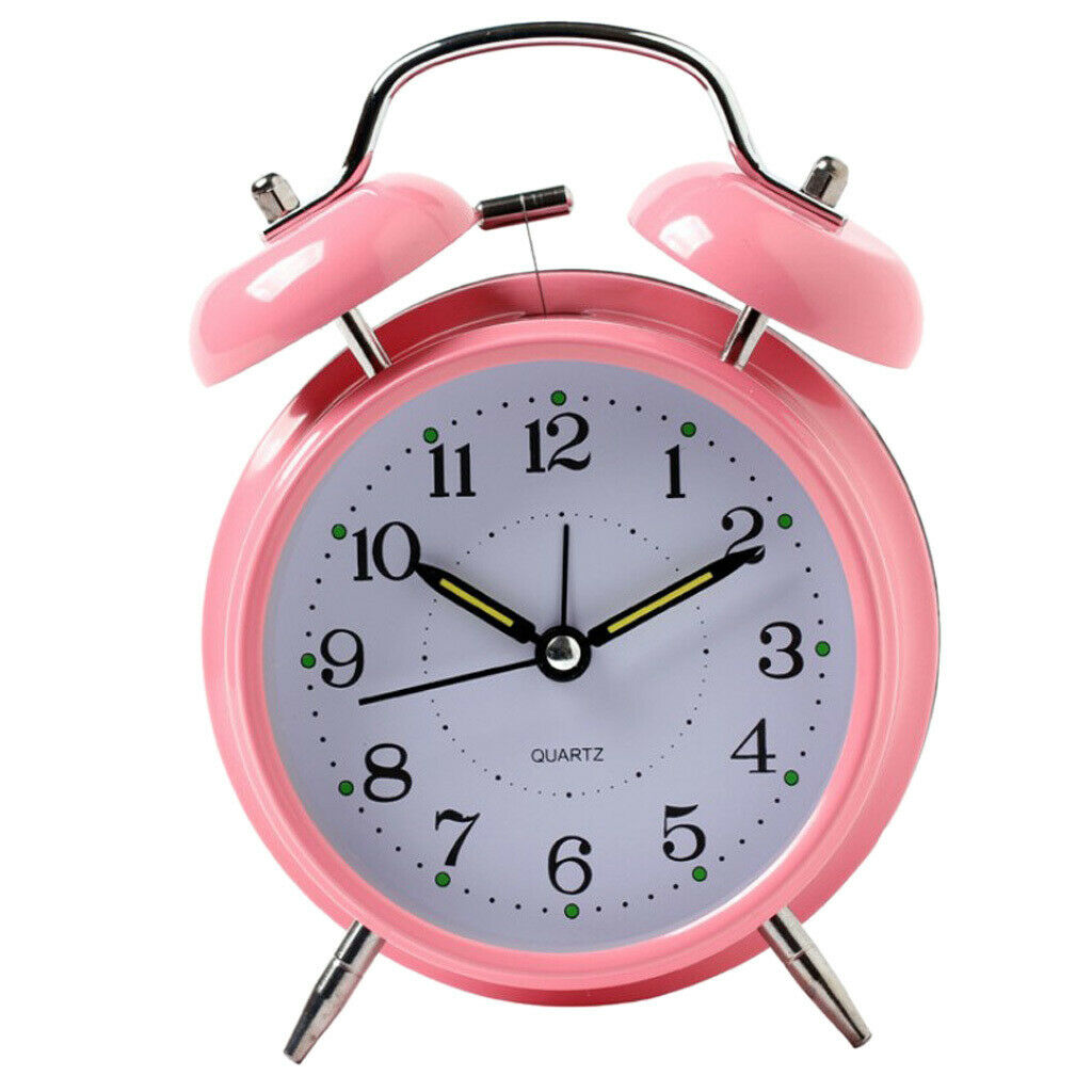 Twin Bell Alarm Clock Dial, Luminous, Battery Operated Loud Alarm Clock Pink