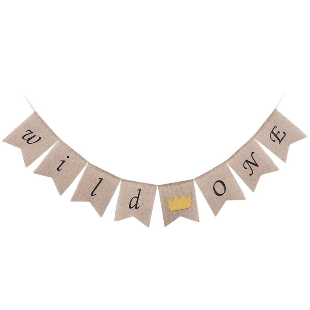 Shabby Chic Wild One Crown Printed Burlap Banner Garland Baby Shower 1st