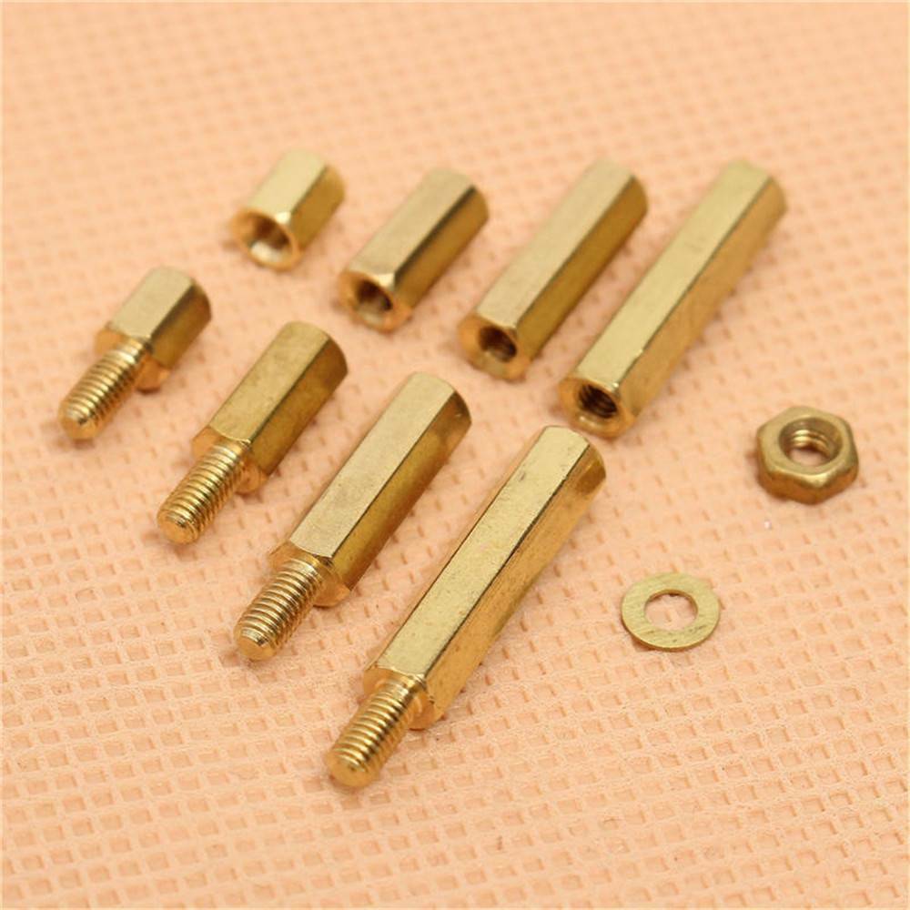 88pcs M3 Male Female Brass(Copper)Spacer Standoff Nut Screw Washer Assortment