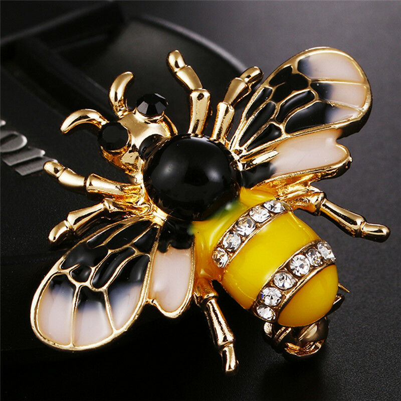Women Delicate Enamel Little Bee Crystal Rhinestone Collar Pin Brooch Jewe.l8