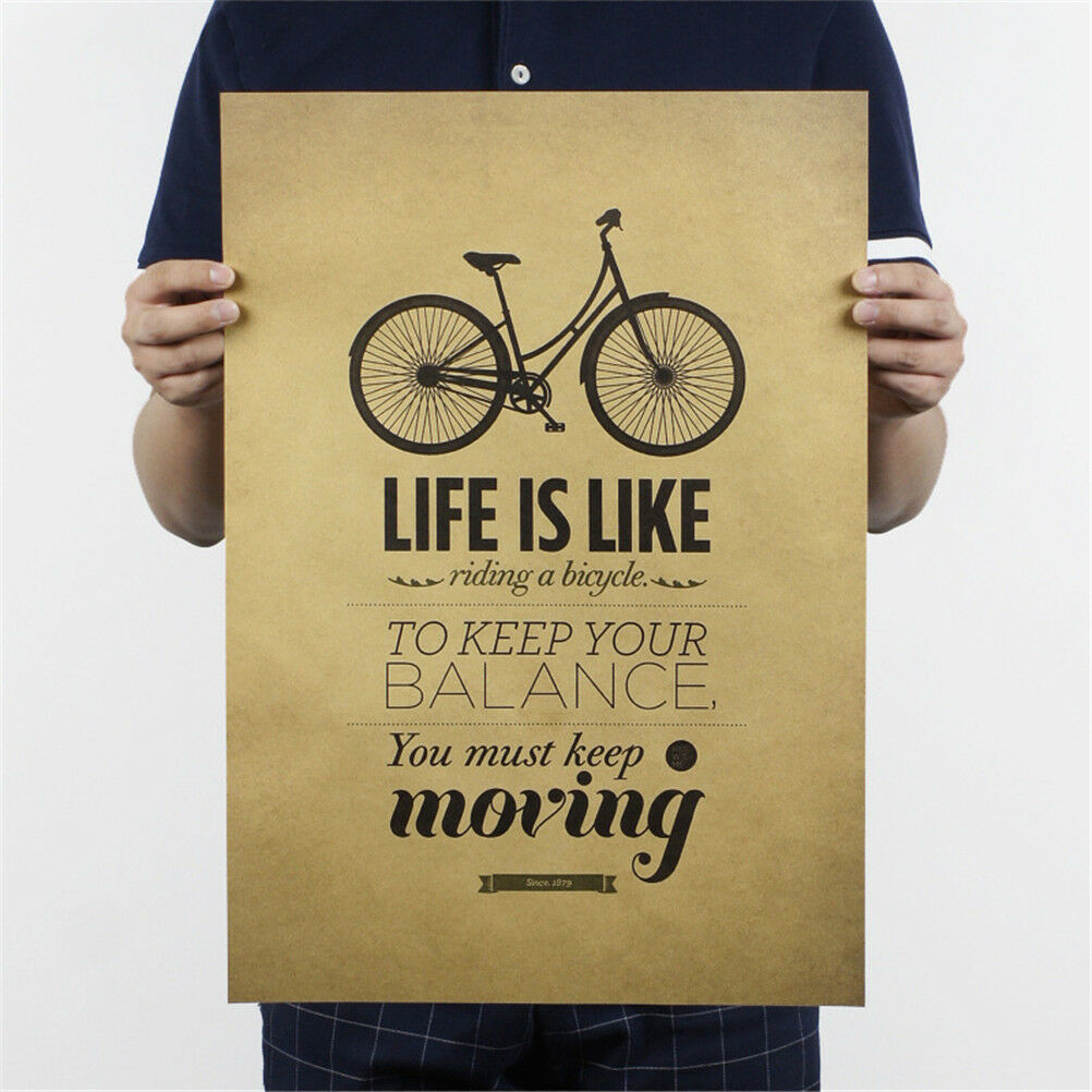 life is like riding a bicycle poster cafe bar decor  kraft paper wall stic.l8
