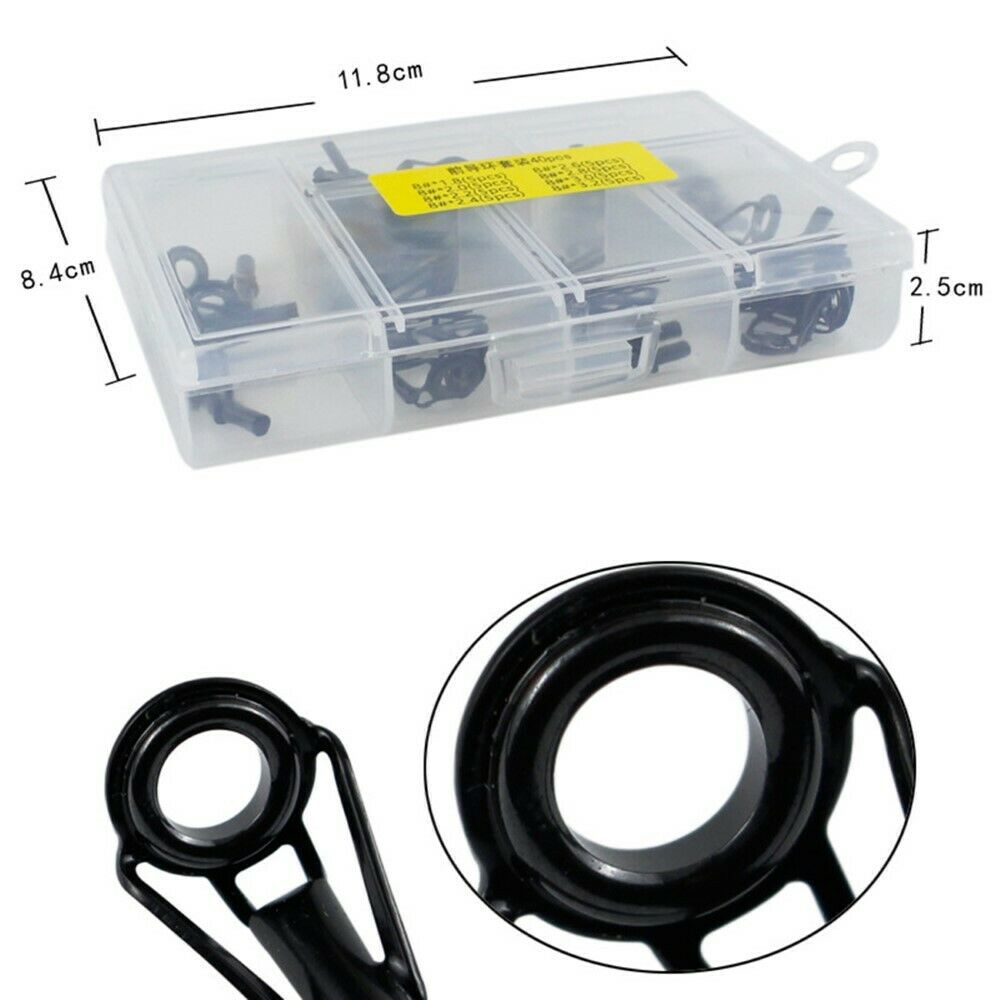 40Pcs Fishing Rod Guides Set Tips Repair Kit DIY Building Rod Repair Eye Ring LI