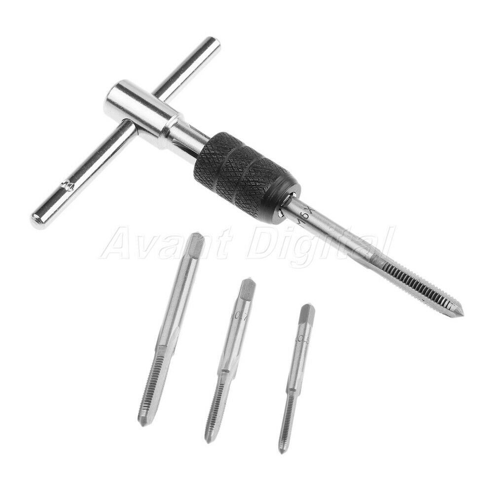 5Pcs Screw Thread Taps Drills Bits Kit Set with Wrench Woodworking Hand Tool