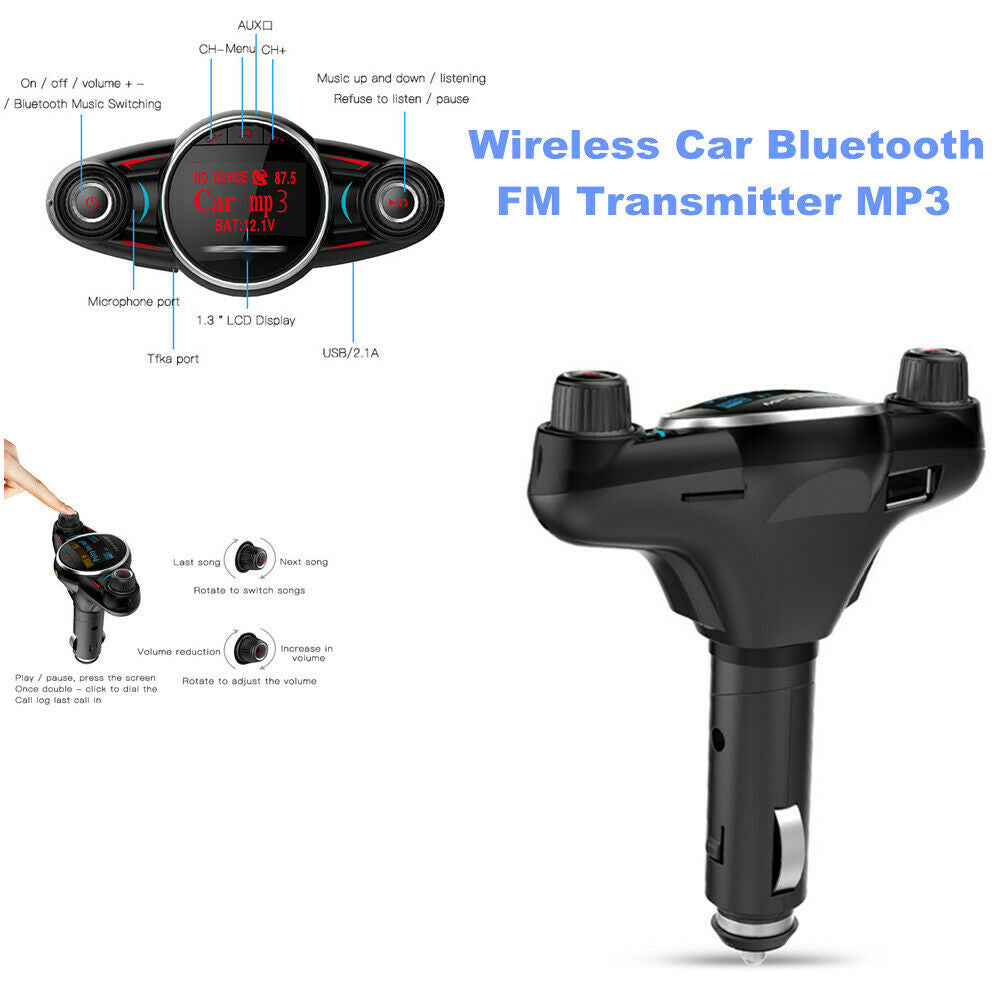 Bluetooth FM Transmitter for Car Radio Receiver / Audio Adapter USB Charger MP3