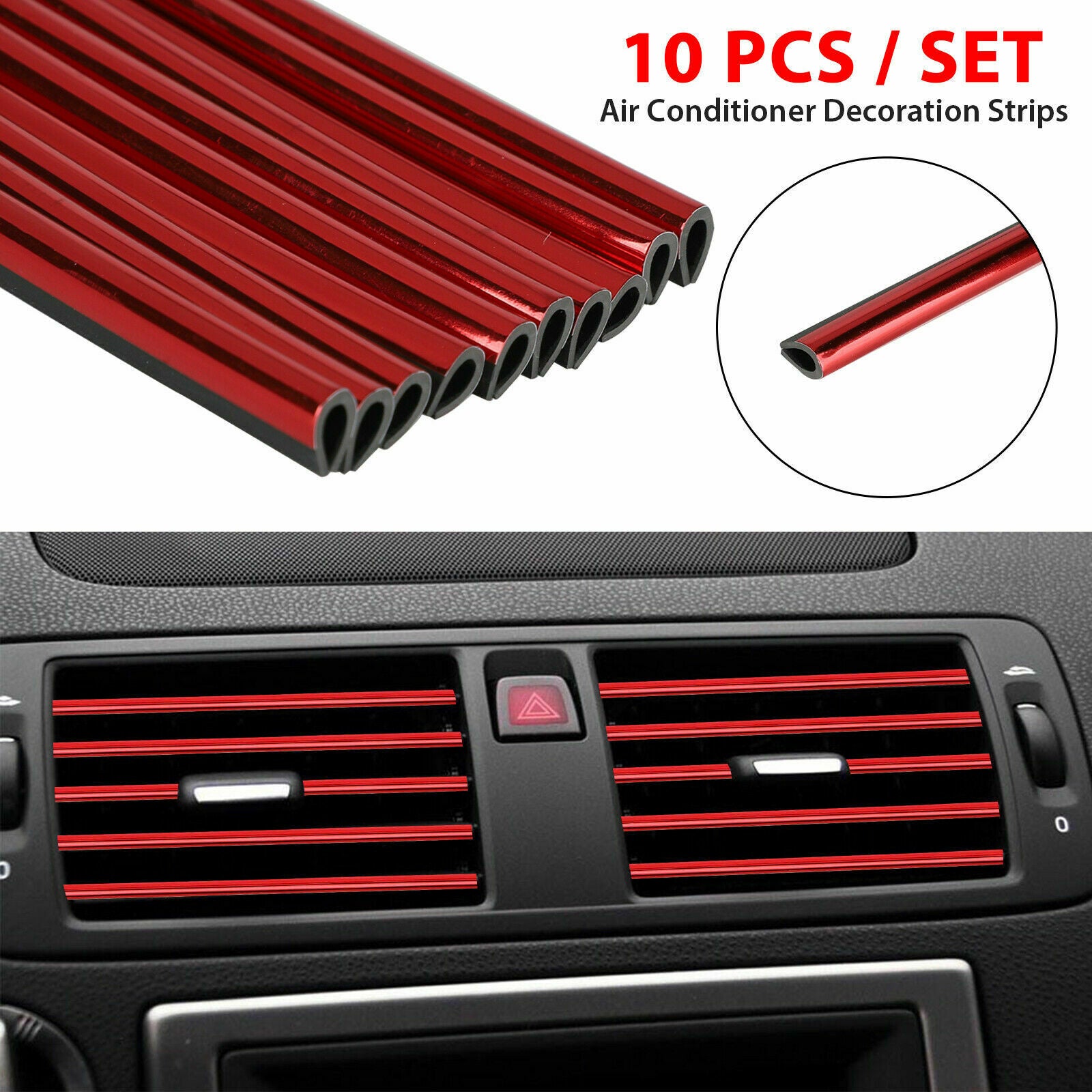 10Pcs Auto Car Accessories Red Air Conditioner Air Outlet Decoration Strip 20cm