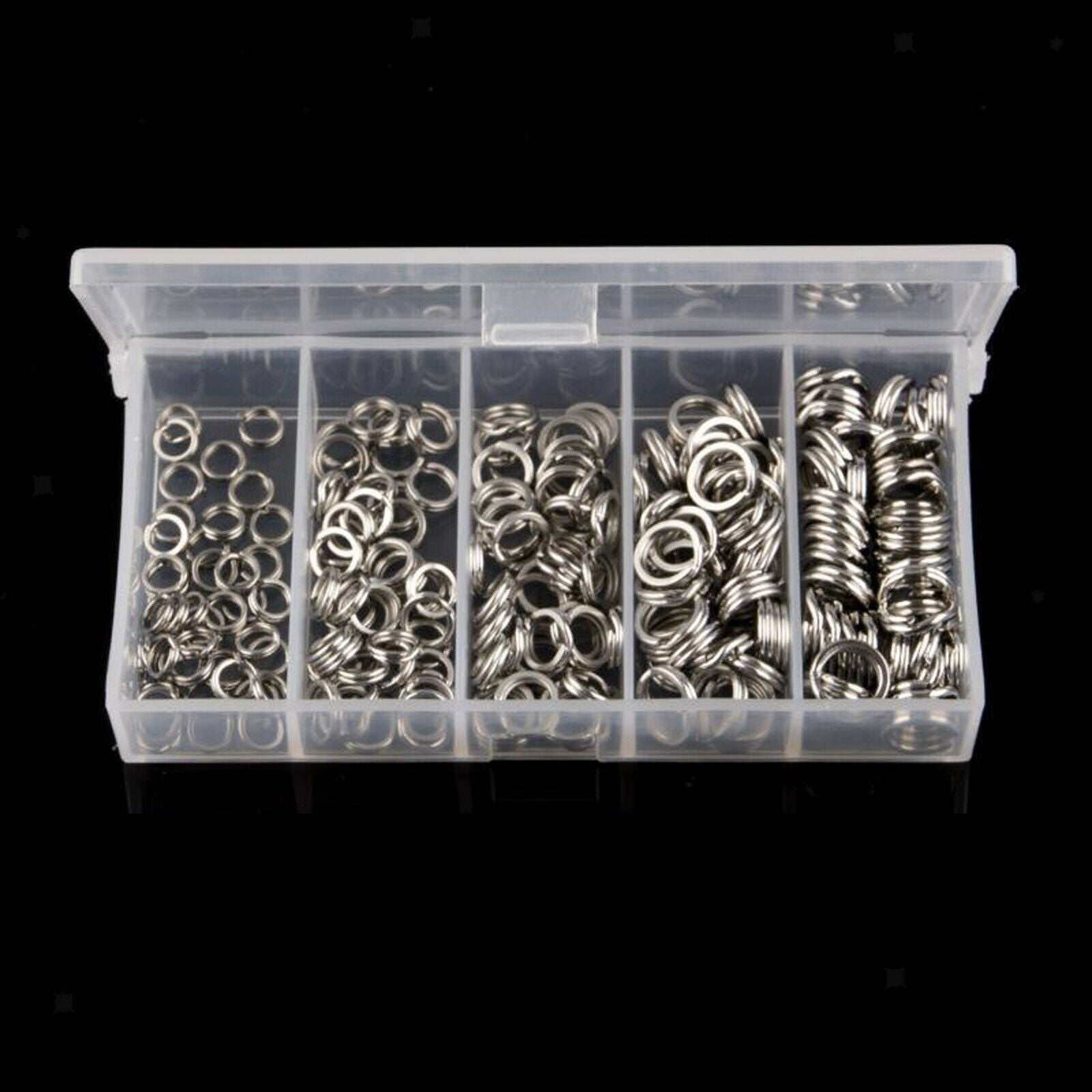 200pcs Fishing Split Rings Stainless Steel Lure Tackle Connector Set 5 Sizes