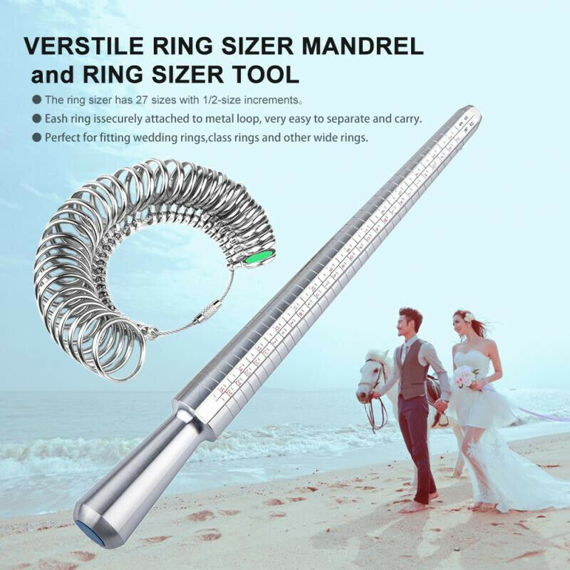 Ring Mandrel Sizer Measuring Stick with Ring Sizer Gauges Jewelry Tool Set US