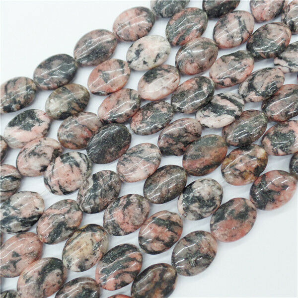 1 Strand 17x13x6mm Natural Black Line Rhodonite Oval Loose Beads 15.5inch HH9089