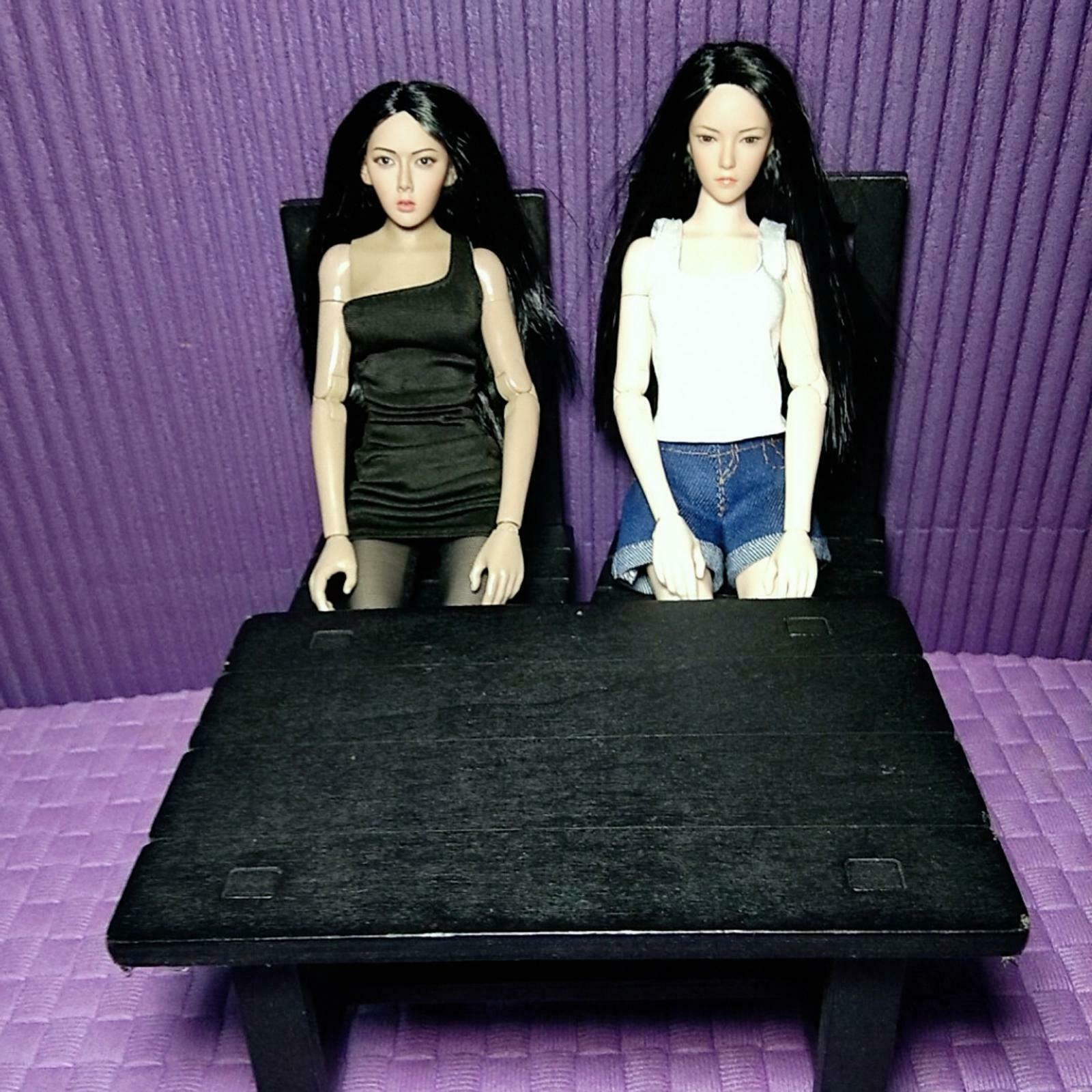 1/6 Table & Chairs for 12inch Kumik TBLeague DML DID TTL Dress up Black