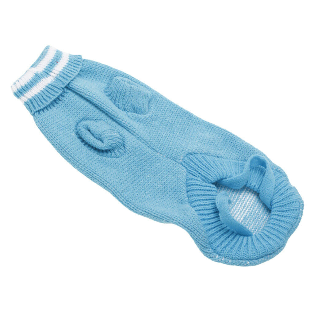 Blue Turtleneck Dog Sweater Clothes w/ Bone Patterns - Size L