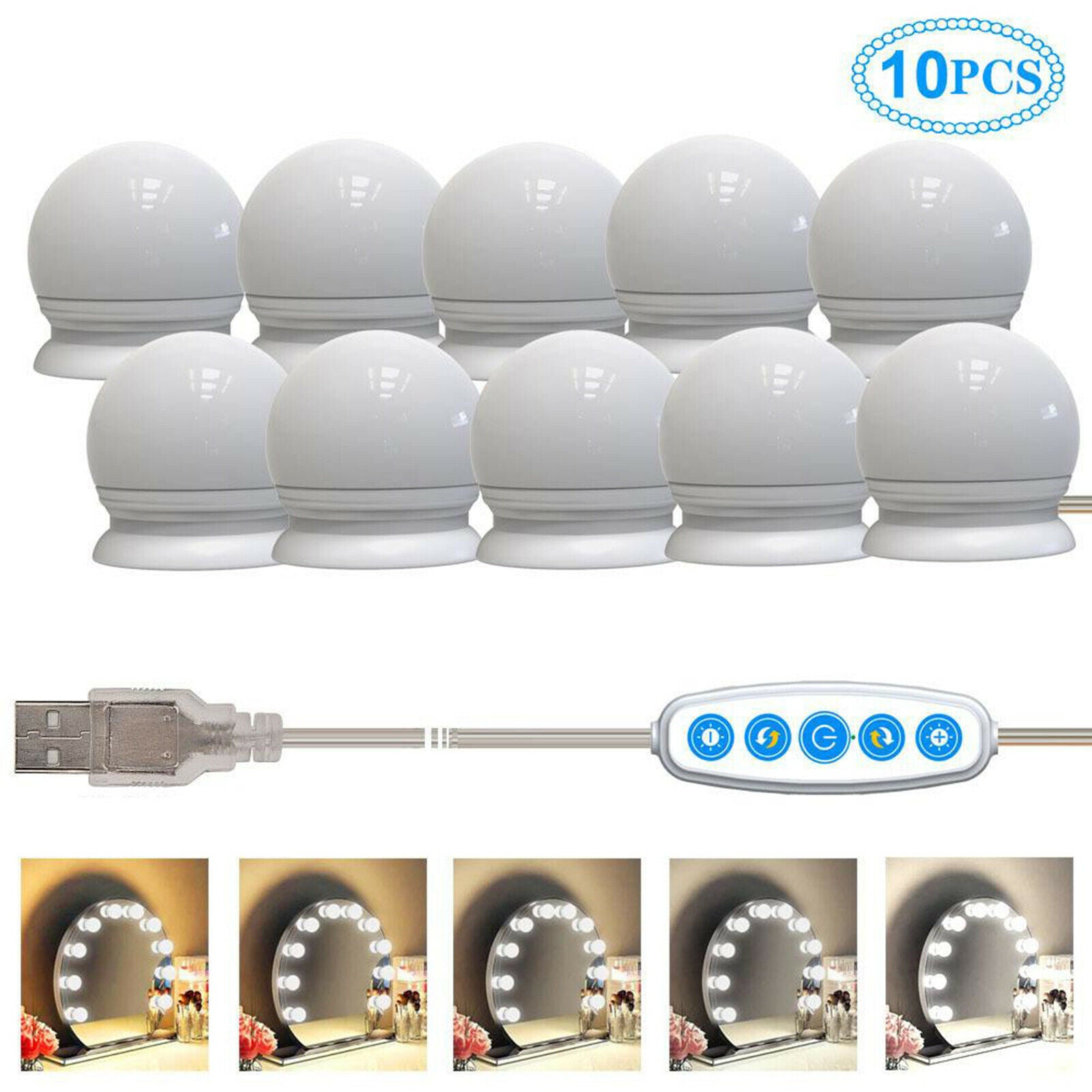 10 LED Makeup Mirror Light Lamp Bulbs Vanity Light Dimmable Tabletop Beauty Lamp