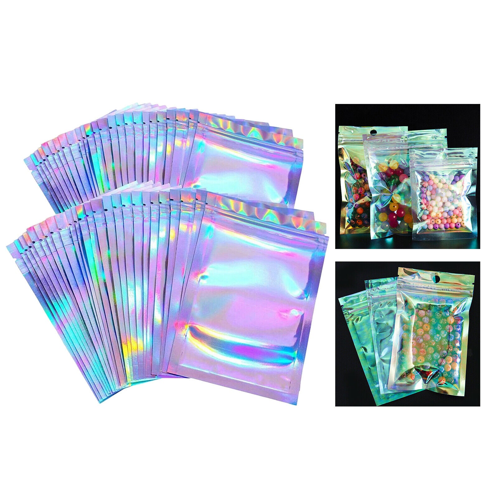 100 Pcs Iridescent Zipper Bags Resealable Food Tea Container Packing Sorting