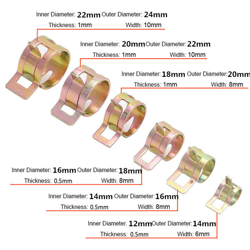 60pc Spring Clip Fuel Oil Water Hose Pipe Clamp 12-22mm Air Tube Fastener 6Sizes