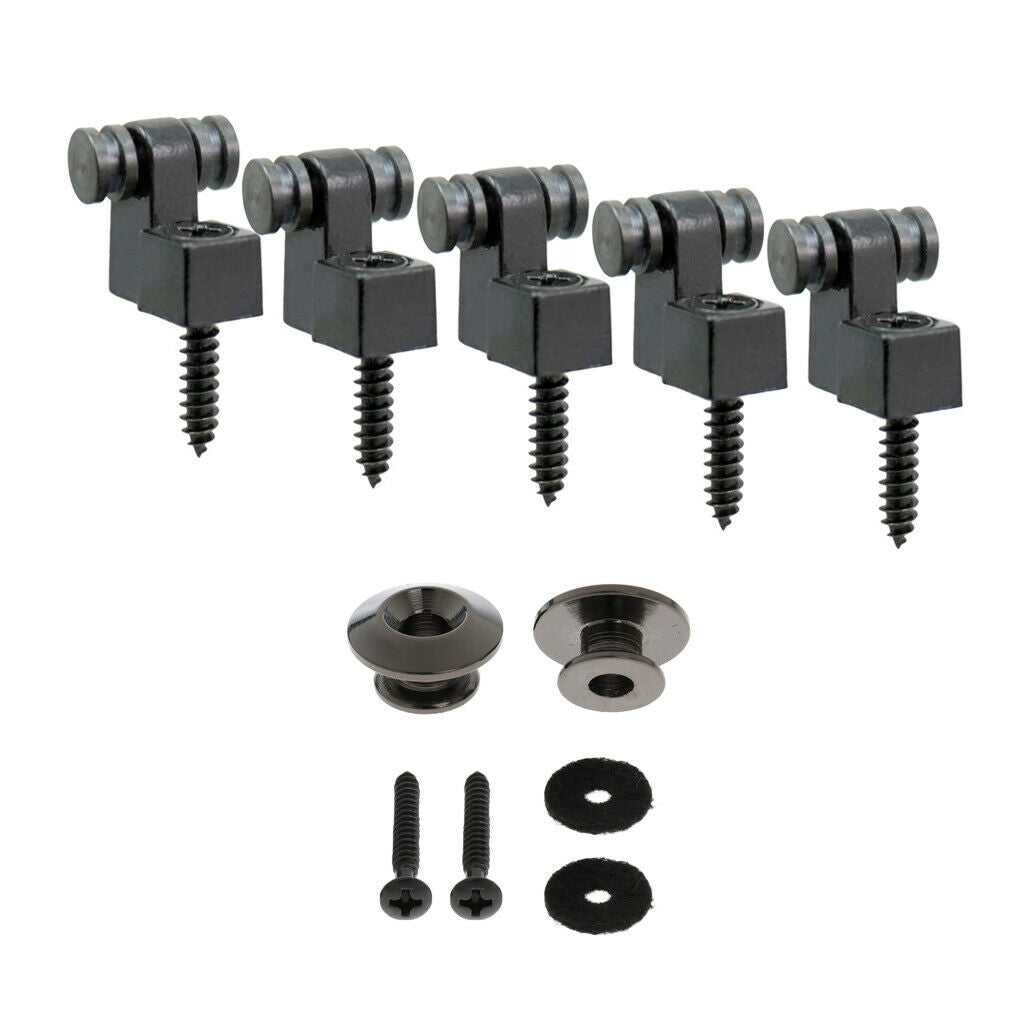 2 Set Guitar Strap Buttons Screws + 5Pcs Guide Retainer for Electric Guitar