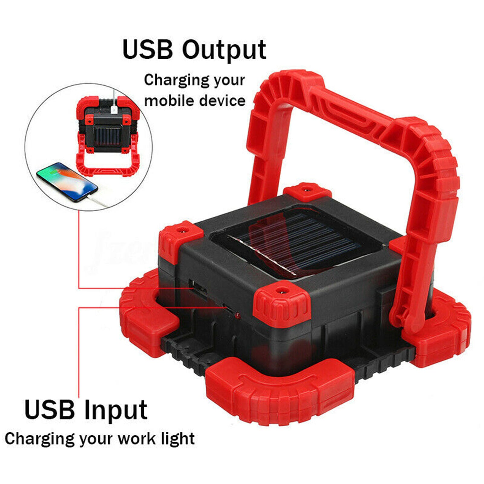 100W 2000LM USB Solar LED Work Light Rechargeable Emergency Flood Lamp W/ Stand