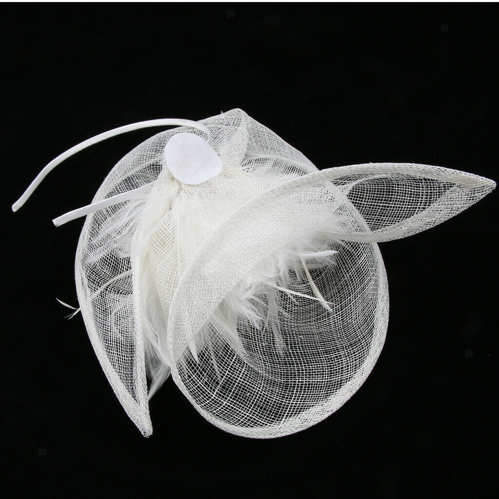 Womens Bridal Feather Fascinator Cocktail Party Hats Headpieces Headbands White
