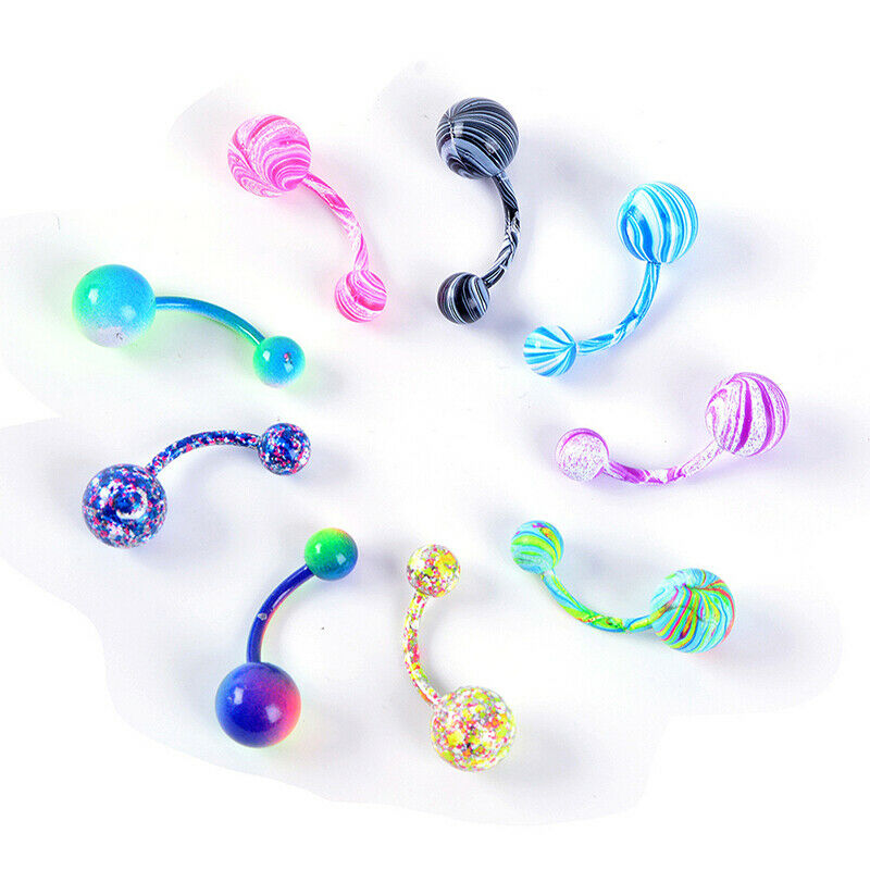 16Pcs Mix Navel Belly Button Ring Barbell Rhinestone Crystal Ball Body Je.l8