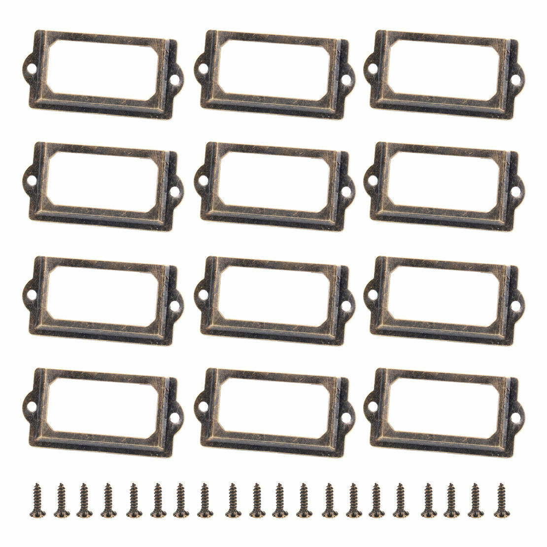 12X ETIKETTENRAHMEN Halter Etikett Apothekerschrank Messing Schublade Moppe Tag