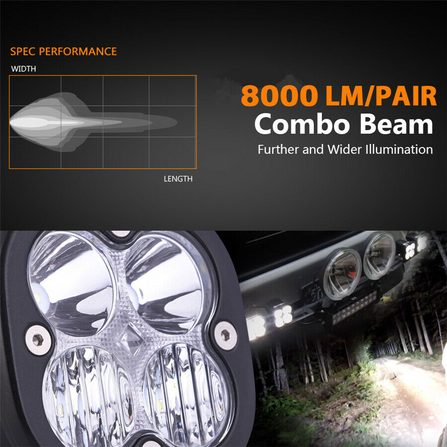 2 Pcs Cool 3.1" 80W 8000LM LED Work Light Bar Combo For Truck Car ATV SUV ATV