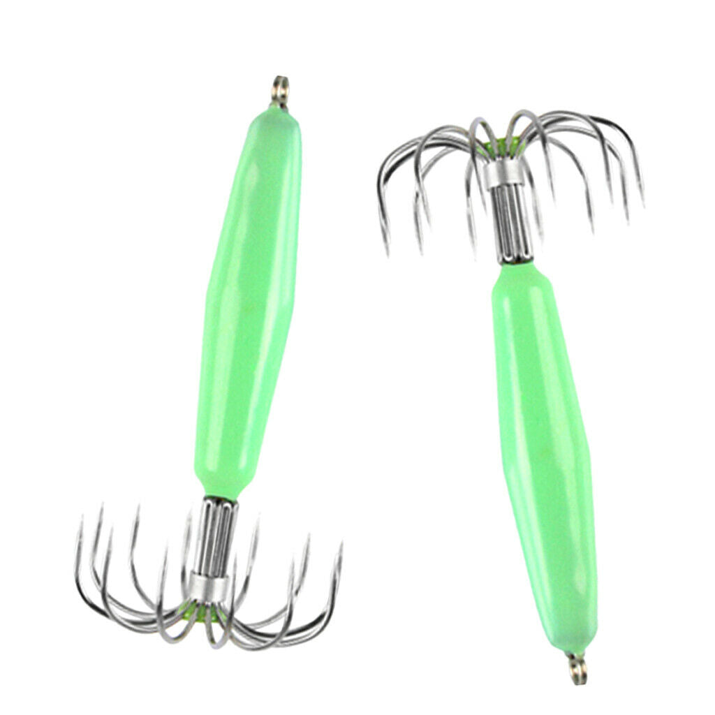 2X Stainless Steel Luminous Squid Jig Hook Barrel Umbrella Octopus Hook 7.2cm