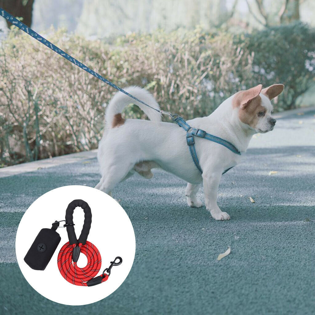 Strong Reflective Dog Leash with Poop Bag Comfortable Pet Outdoor Leash Red