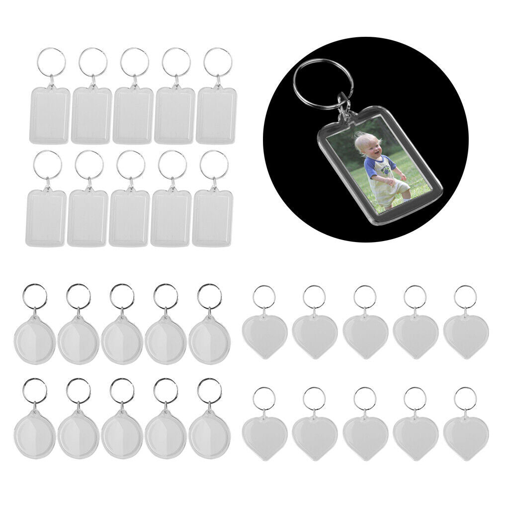 30PC Acrylic Key Ring Ketchain Picture Frame Keychain Blank Insert Photo