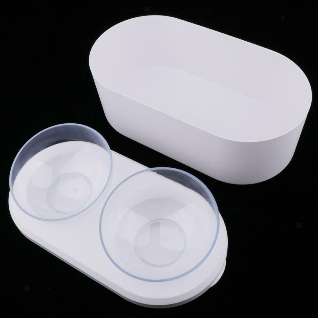 Elevated Raised Pet Cat Double Bowl Food Water Stand Food Can Snack Storage