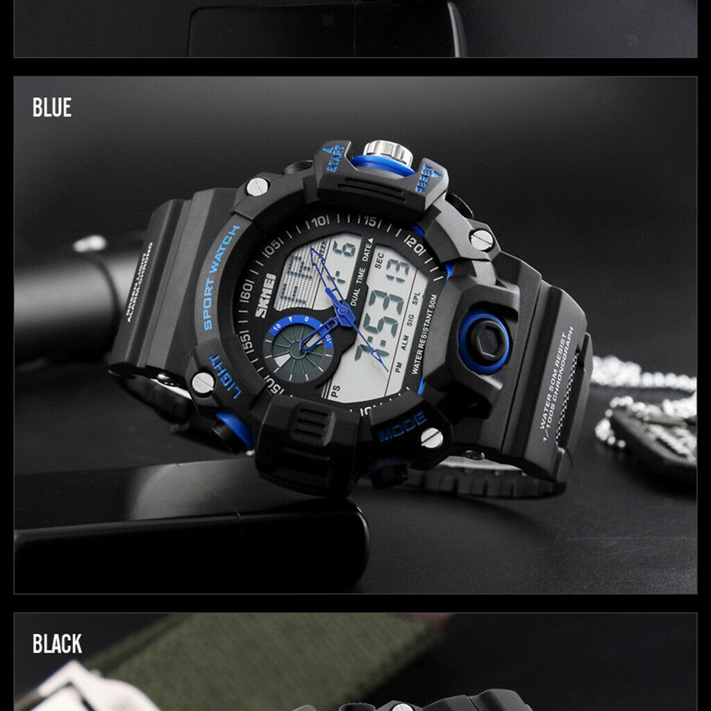 Mens Multi-Functional Sport Digital Watch 50m Water Resistant Blue
