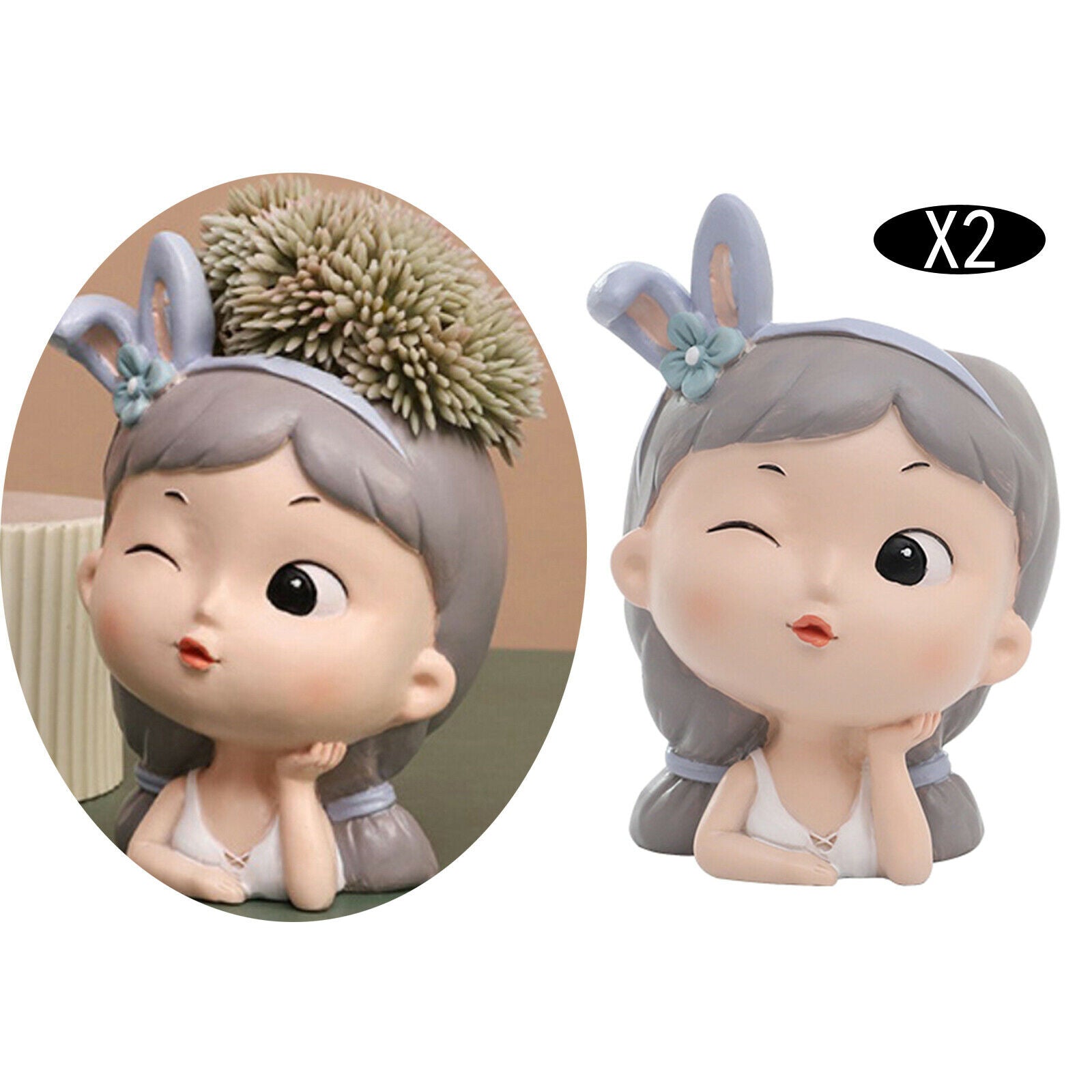 2Pcs Succulent Planter Decor Container Cute Girl Flower Pot Bonsai Ornament
