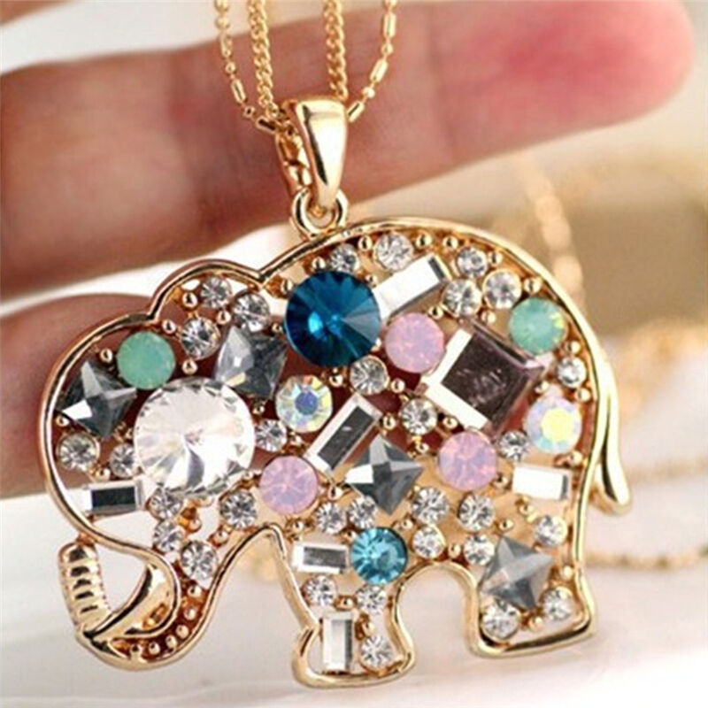 Fashion Crystal Lucky Lovely Elephant Necklace Pednat Necklase Long Chai.l8