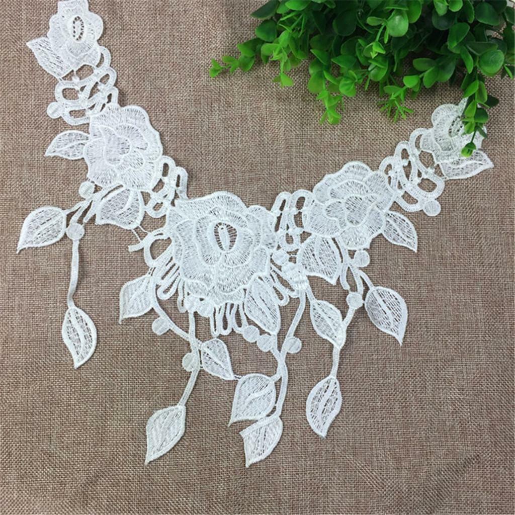 2Pcs Lace Embroidered Floral Venise Neckline Neck Collar Sewing Applique