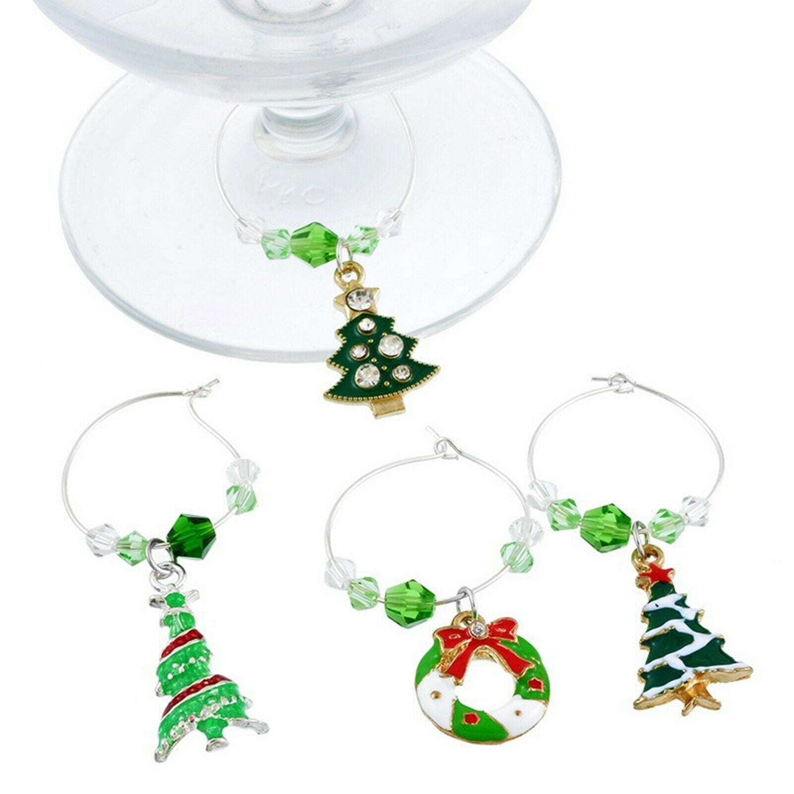 Crystal Christmas Wine Glass Charms Markers for Stem Glasses Party Favors