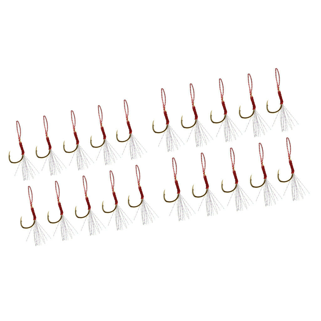 20 Packs Metal Fishing Assist Hooks Strong Jigging Jig Hooks 12#14# Golden