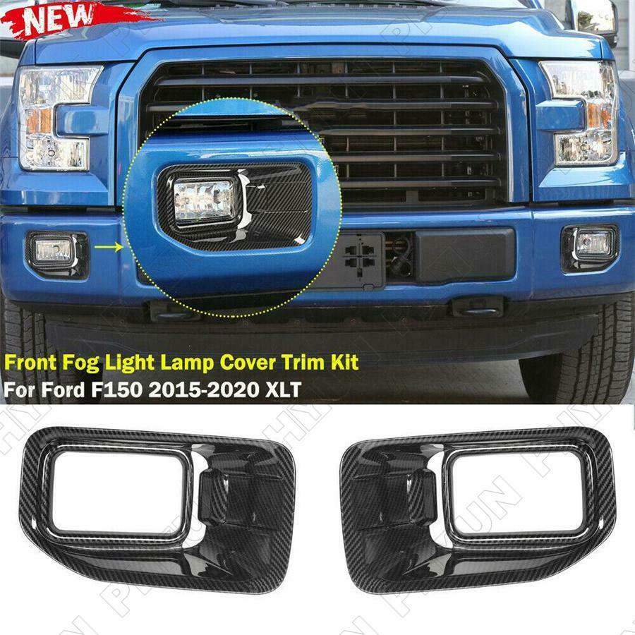 For 2015-20 Ford F150 Front Fog Light Lamp Cover Trim Kit Carbon Fiber Style 2X