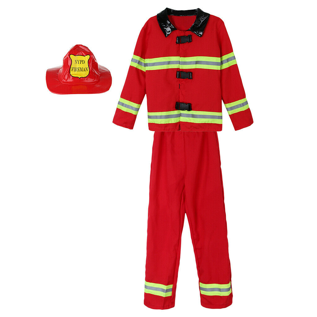 3pcs/Set Festival Party Kids Fireman Firefighter Suit Costumes Halloween XL