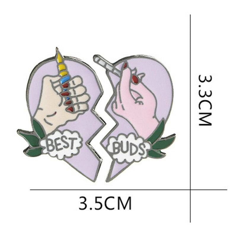 2Pcs/Set BEST BUDS Enamel Brooch Pins Friends Gift Badge Heart Pi.l8
