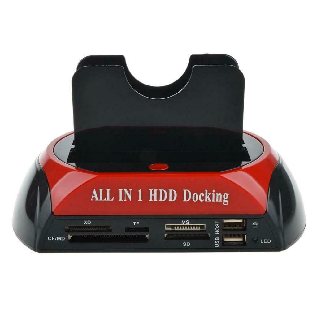 875-J HDD Docking Station SATA IDE Dual USB 2.0 Clone Hard Drive Card Reader US