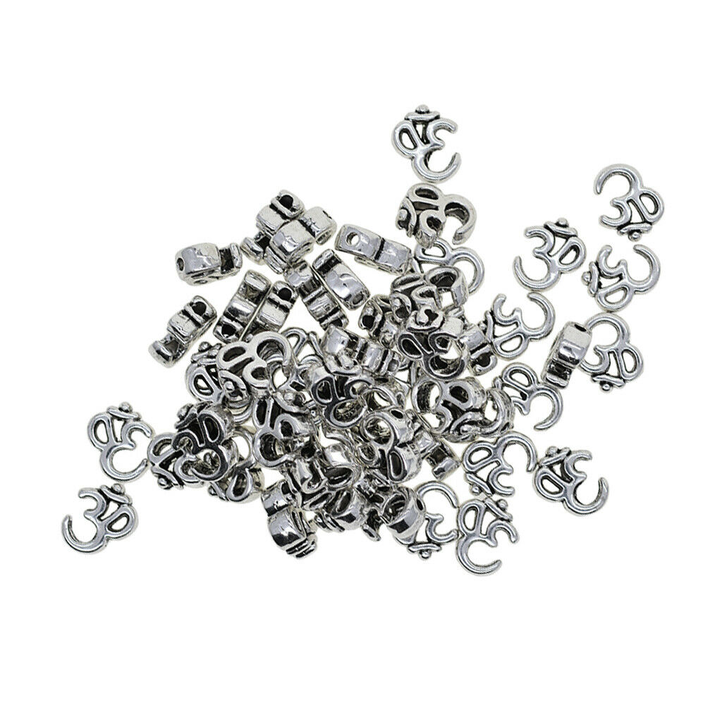 50Pcs Yoga Om Loose Beads, Bail Beads, Spacer Beads, Bead Hanger, Charms Pendant