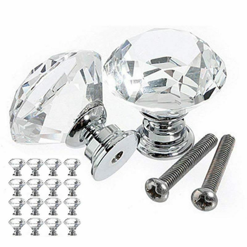 16pcs Glass Knob Der Door Crystal Diamond Handle Pull Dia 30mm for Wardrobes CE1