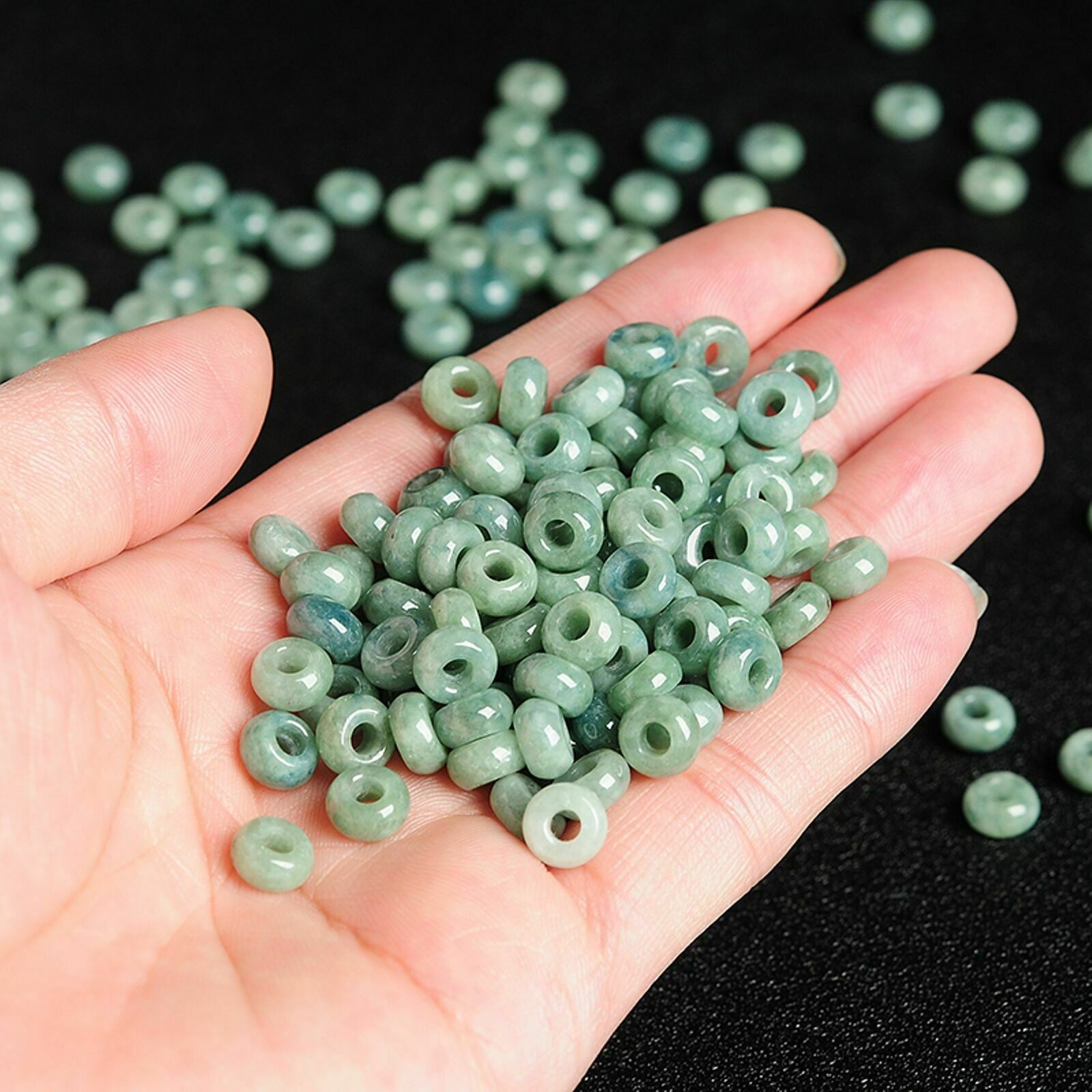 50pcs 5x11mm Grade Natural Green Jade Jadeite Smooth Loose Beads DIY Bracelet