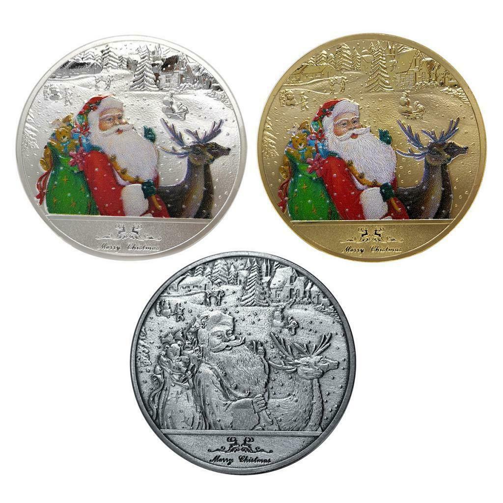 1Pc Merry Christmas Santa Claus Coins 40mm Collections Badge Gray