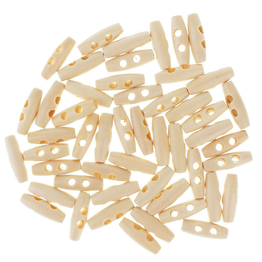 50Pcs Natural Wood WOODEN TOGGLE BUTTONS for Sewing Knitting 30x10mm