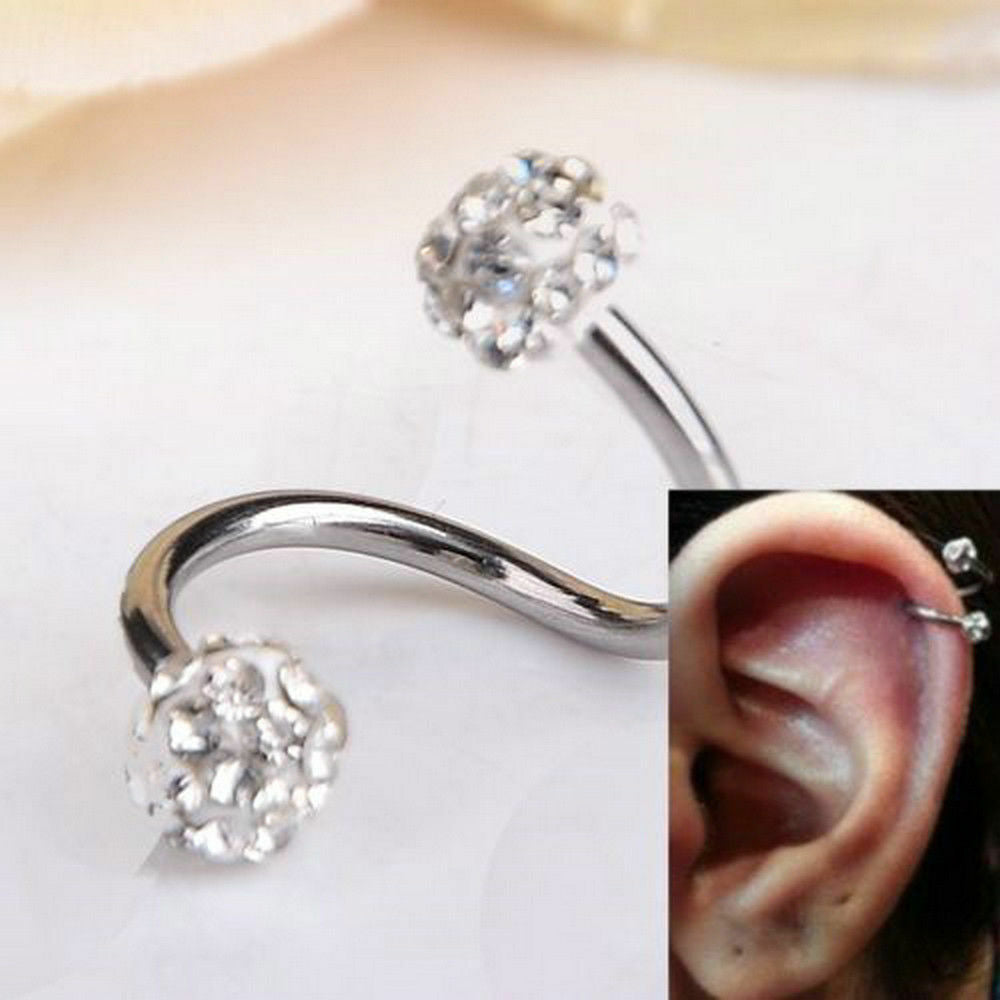 1PC Crystal Stainless Steel Twist Ear Helix Cartilage Earring Stud Piercing New