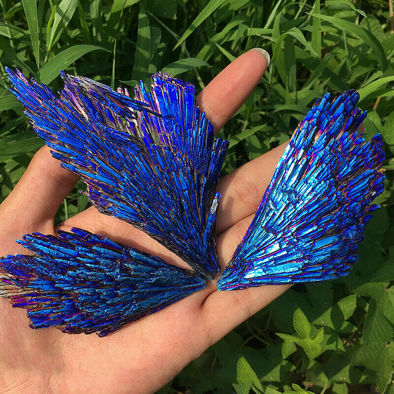 1PC Natural Quartz Crystal Rainbow Titanium Peacock Blue Cluster Mineral Reiki