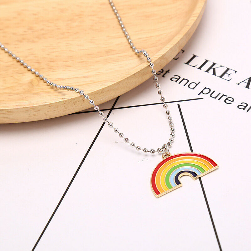 Fashion Colorful Rainbow Pendant Round Beads Chain Women Men Necklace Jew.l8