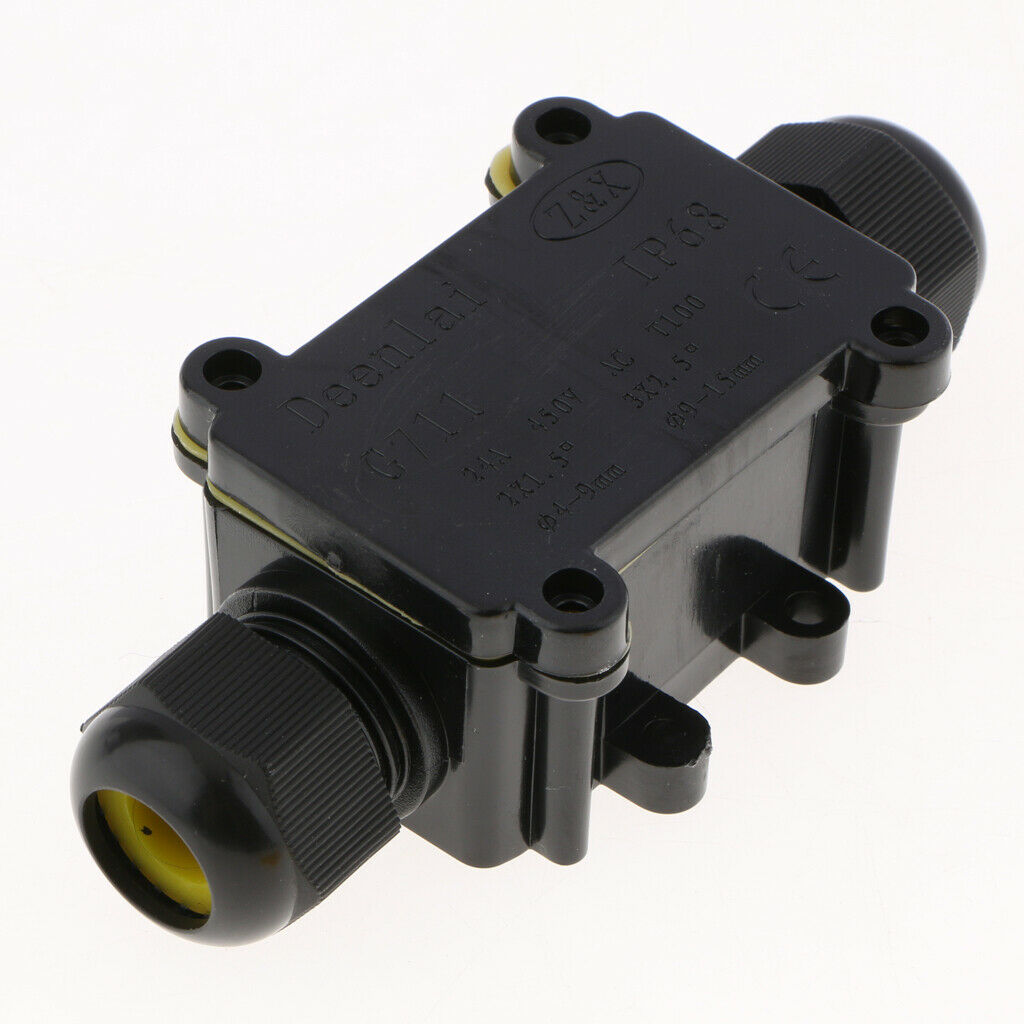 Waterproof IP68 Cable Wire Connector Electrical 2 Way Junction Box Black