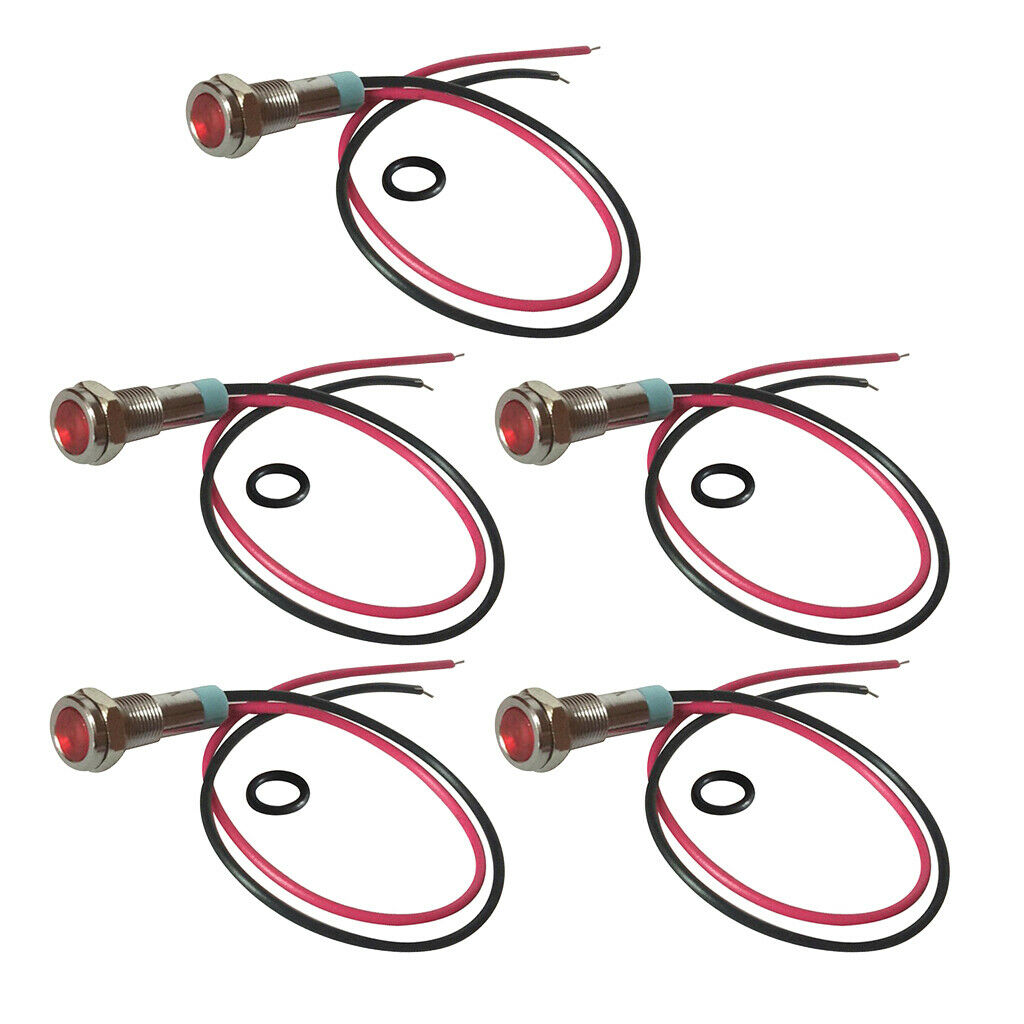 5x 6mm LED Metal Signal Indicator Pilot Dash Light for Car Boat Truck (Red)