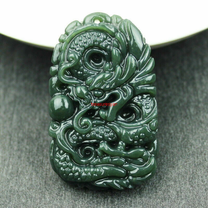 Certified Natural Hetian Cyan Jade Necklace Sweater Chain Pendant Zodiac Dragon