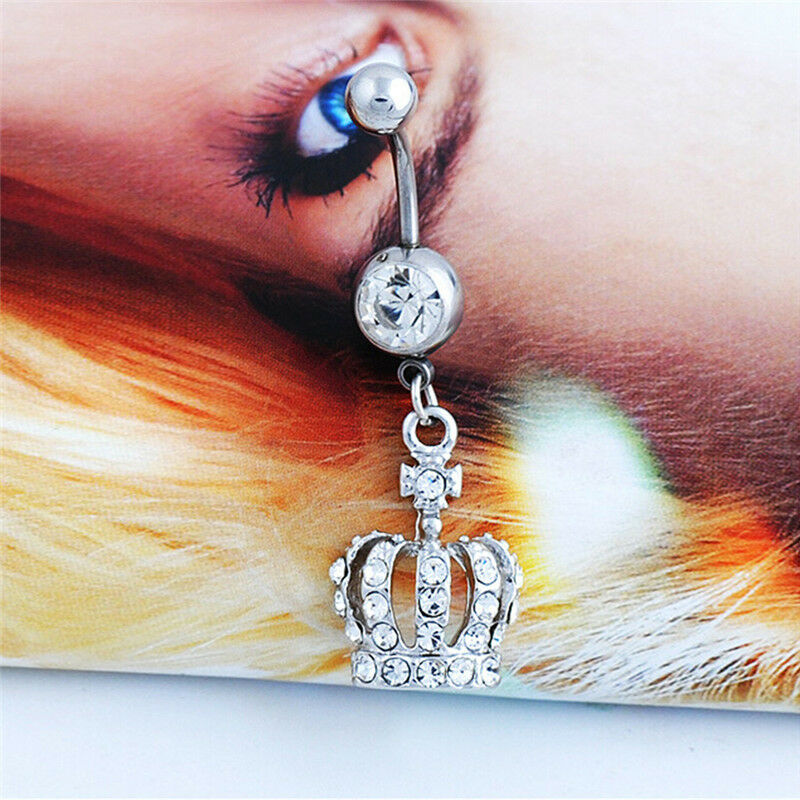 Crown Charm Rhinestone Body Piercing Jewelry Belly Button Ring Navel Jewe.l8